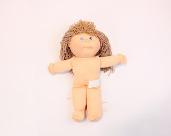 Vintage Kid Doll Cabbage Patch, fille aux cheveux bruns, première édition à écraser et à boucler
