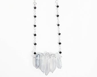 Aqua aura quartz crystal point cluster necklace to create an abundance of life