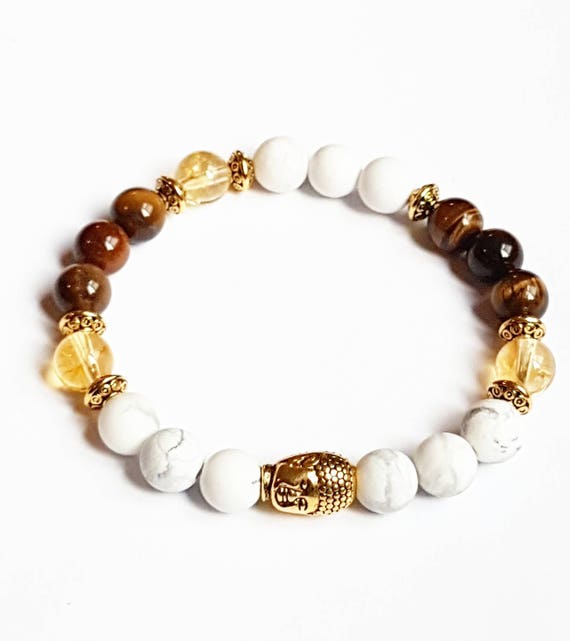 Citrine Tigers Eye and Howlite Energy Bracelet With Buddha Head