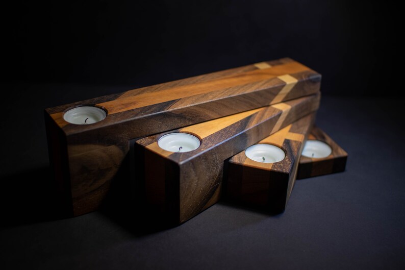 Wooden Tea Light Candle Holder Modern Minimalist Candle Stand Rustic