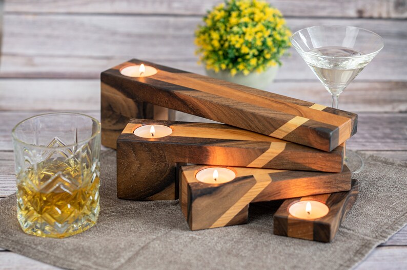 Wooden Tea Light Candle Holder Modern Minimalist Candle Stand Rustic