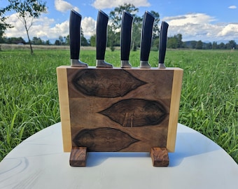 Bloque de madera artesanal para cuchillos / Organizador de cuchillos de cocina