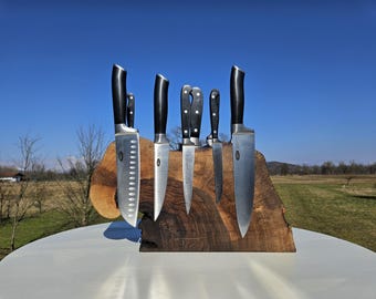 Live Edge Walnut Magnetic Knife Holder | Handmade Kitchen Display