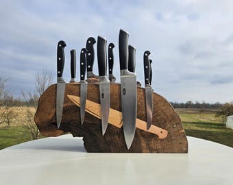 Live Edge Walnut Magnetic Knife Holder | Handmade Kitchen Display