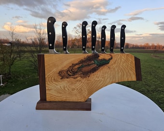Soporte para cuchillos de madera hecho a mano / Organizador de cocina