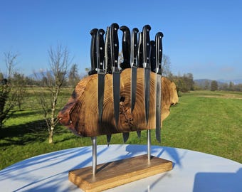 Live Edge Acacia & Oak Magnetic Knife Rack | Rustic Kitchen Decor