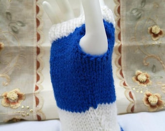 Blue and White Wrist Warmers