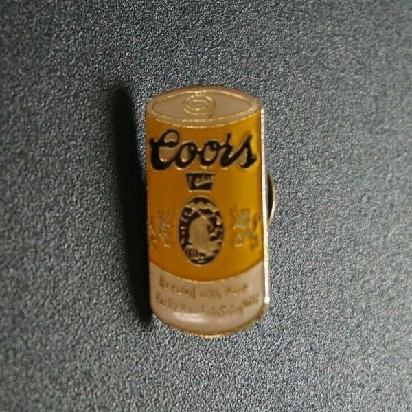 Vintage 0.75" Coors Beer Can Yellow White Enamel Button Pin