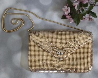 VINTAGE 1980's Gold Chain Mail Sparkle Bag - Clutch / Crossbody / Shoulder