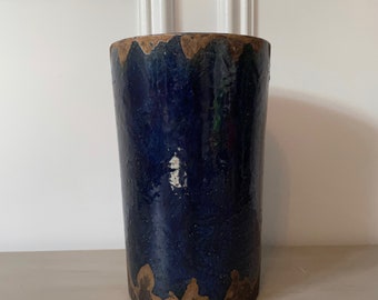 8.25 in. Studio Thrown Distressed Vase Marked "v"