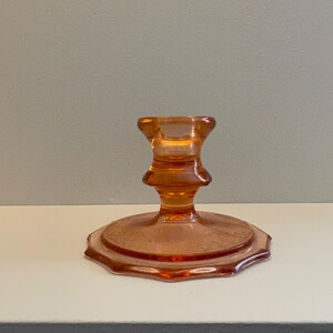 VINTAGE Depression Glass Pink Candlestick With Gold Etching Candlestick Holder - Single