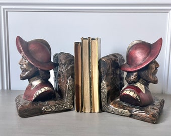 VINTAGE 1960s - 1970s Conquistador Spanish Bust Heavy Ceramic Bookends - Set of 2