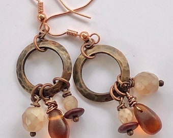 BoHo Copper Dangle Earrings, Czech Beads