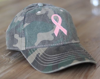 Monogrammed Camo Breast Cancer Awareness Baseball Cap | Monogrammed Ladies Pink Ribbon Camo Cap | Monogrammed Camo Breast Cancer Hat