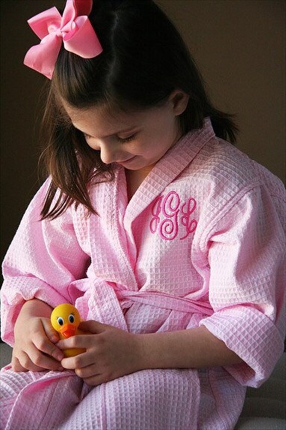 Monogrammed Kids Robe Girls Monogrammed Waffle Weave Robe Etsy
