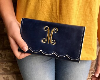 Monogrammed Scalloped Wallet | Monogrammed Wallet | Monogrammed Tri-Fold Scalloped Wallet