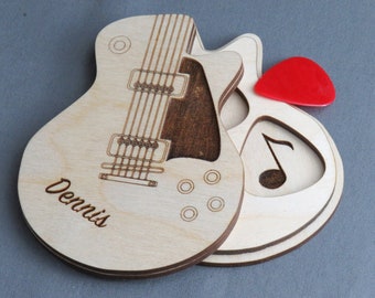 Personalized Guitar Pick Holder, Custom Guitar Gift, Wood Guitar Pick Box, Gift for Musician, for Him, For Her, Father's Day Gift,