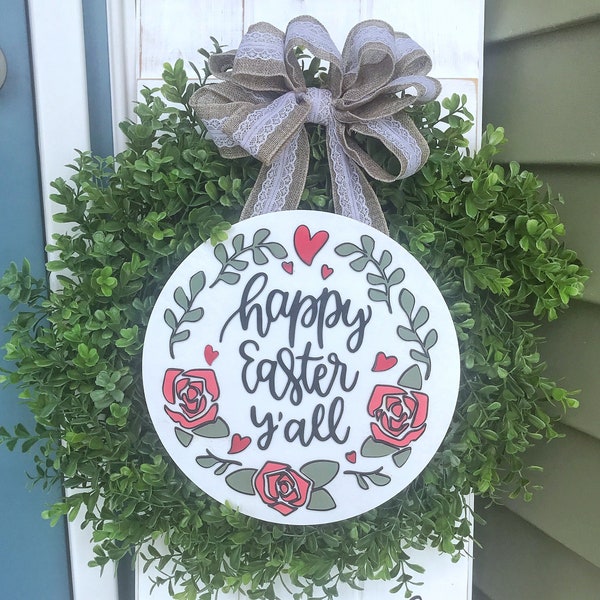 Happy Easter Y'all Wood Sign, Spring Farmhouse Decor, Front Door Wreath, 3D Laser Cut, Spring Home Decor, Easter Decorations, Country Home