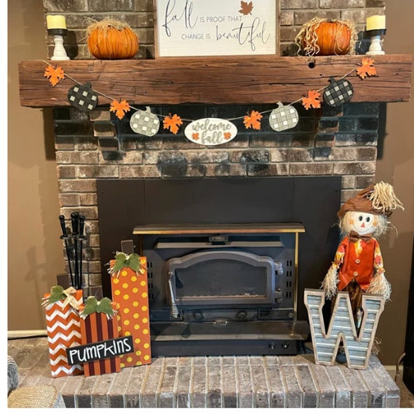 Welcome Fall Fall Garland for Fireplace Mantel Decor, Fall Banner Decor, Modern Farmhouse Mantel Bunting, Pumpkin Garland