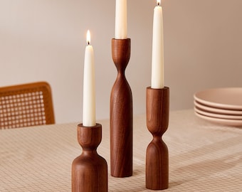 Scandinavian Set of 3 Walnut Minimalist Wood Candlestick Candle holder Minimalist Scandinavian Decorations Modern Slow design Hygge Simple