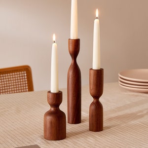 Scandinavian Set of 3 Walnut Minimalist Wood Candlestick Candle holder Minimalist Scandinavian Decorations Modern Slow design Hygge Simple Bild 1