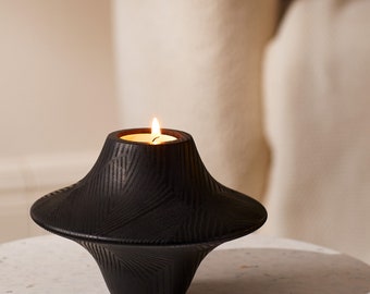 Hand-Turned Black Ash Candle Holder: Minimalist Scandinavian Wood Candlestick The Townships Collection Mt. St-Joseph