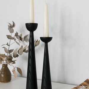 Victoria Black Ash set of 2 Handturned Minimalist Wood Candlestick Candle holder Mid-century Scandinavian Slow design Hygge Simple image 2