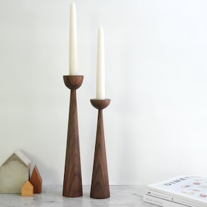 Victoria Walnut set of 2 Handturned Minimalist Wood Candlestick Candle holder Hygge Scandinavian Mid-Century Modern Mother's Day Handmade image 8