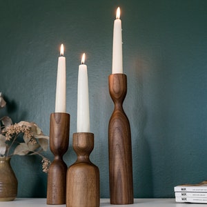 Scandinavian Set of 3 Walnut Minimalist Wood Candlestick Candle holder Minimalist Scandinavian Decorations Modern Slow design Hygge Simple Bild 5