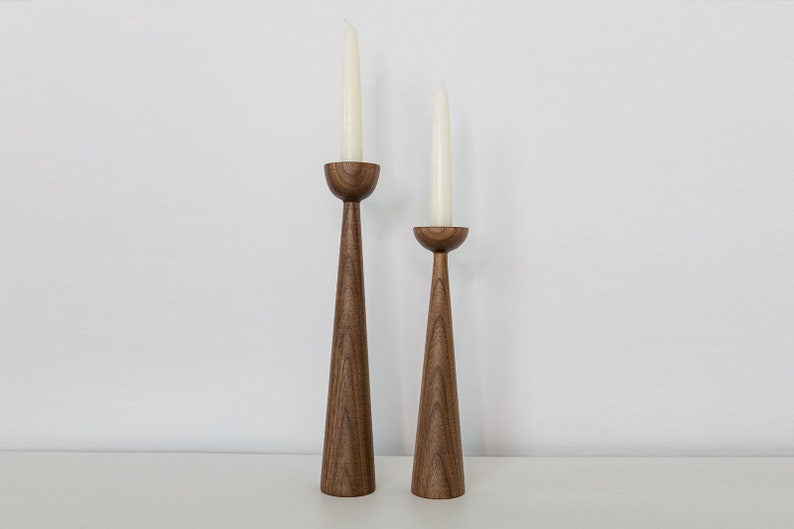 Victoria Walnut set of 2 Handturned Minimalist Wood Candlestick Candle holder Hygge Scandinavian Mid-Century Modern Mother's Day Handmade image 7