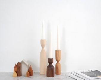 Scandinavian Trio Handturned Minimalist Wood Candlestick Candle holder Minimalist  Scandinavian  Decorations Modern Slow design Hygge Simple