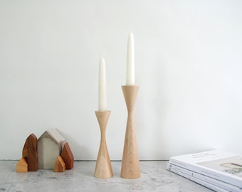 Bishop Maple set of 2 Handturned Wood Candlestick Candle Minimalist Scandinavian Decoration Mid Century Modern Thanksgiving Hygge Simple