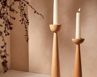 Victoria Maple set of 2 Handturned Minimalist Wood Candlestick Candle holder Mid-century Modern Scandinavian Mother's Day Hygge Simple