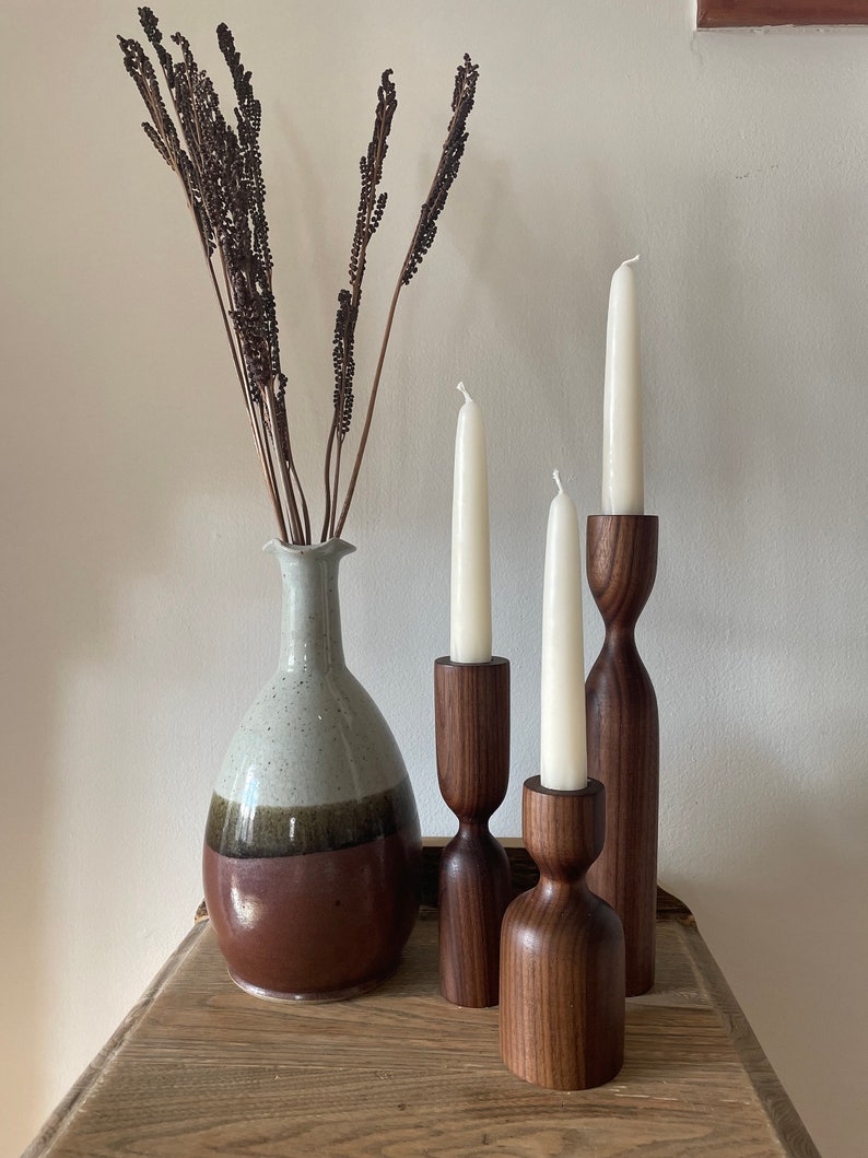 Scandinavian Set of 3 Walnut Minimalist Wood Candlestick Candle holder Minimalist Scandinavian Decorations Modern Slow design Hygge Simple image 9