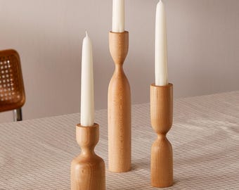 Scandinavian Decorative wood (maple) candlehoder set of 3