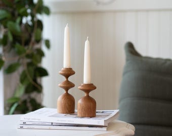 Handturned Wood Candlestick Set of two: Scandinavian Minimalist Candle Holders Gisele Collection