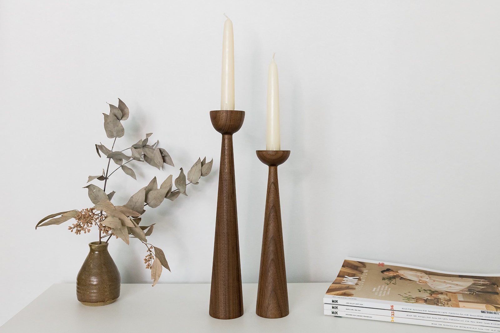 Victoria Walnut Set of 2 Handturned Minimalist Wood Candlestick