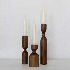 Scandinavian Set of 3 Walnut Minimalist Wood Candlestick Candle holder Minimalist Scandinavian Decorations Modern Slow design Hygge Simple Bild 4