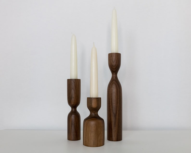 Scandinavian Set of 3 Walnut Minimalist Wood Candlestick Candle holder Minimalist Scandinavian Decorations Modern Slow design Hygge Simple image 4