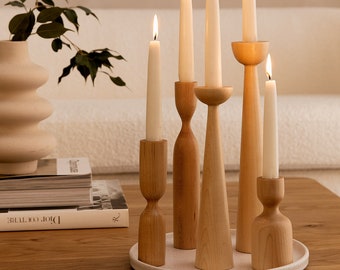 Maple Candle Holder Deluxe Gift Set Scandinavian Handturned Minimalist Wood Candlestick Candle holder Modern Hygge Wedding Mother's Day