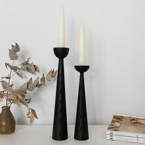 Victoria Black Ash set of 2 Handturned Minimalist Wood Candlestick Candle holder Mid-century Scandinavian Slow design Hygge Simple image 1