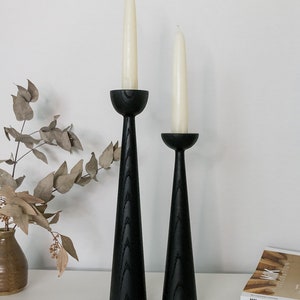 Victoria Black Ash set of 2 Handturned Minimalist Wood Candlestick Candle holder Mid-century Scandinavian Slow design Hygge Simple image 6