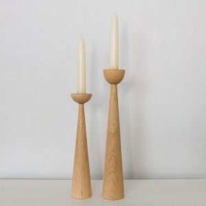 Victoria Maple set of 2 Handturned Minimalist Wood Candlestick Candle holder Mid-century Modern Scandinavian Mother's Day Hygge Simple image 4