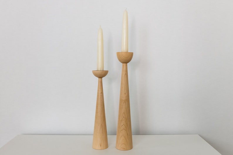 Victoria Maple set of 2 Handturned Minimalist Wood Candlestick Candle holder Mid-century Modern Scandinavian Mother's Day Hygge Simple image 4