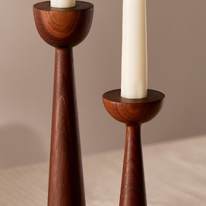 Victoria Walnut set of 2 Handturned Minimalist Wood Candlestick Candle holder Hygge Scandinavian Mid-Century Modern Mother's Day Handmade image 3