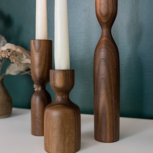 Scandinavian Set of 3 Walnut Minimalist Wood Candlestick Candle holder Minimalist Scandinavian Decorations Modern Slow design Hygge Simple image 6