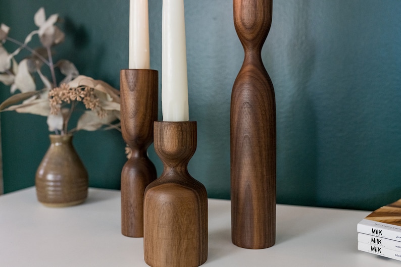 Scandinavian Set of 3 Walnut Minimalist Wood Candlestick Candle holder Minimalist Scandinavian Decorations Modern Slow design Hygge Simple Bild 6