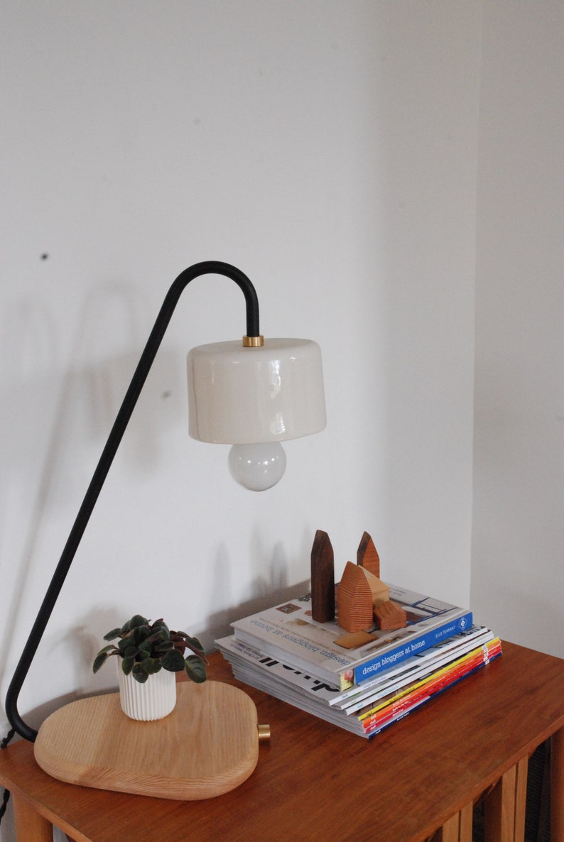 Table Lamp Simone Ceramic Shade Lighting Light Brass Minimalist Art Manufacture Scandinavian Modern Mid Century Home Design