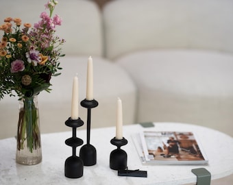 Handturned Wood Candlestick Set of three: Scandinavian Minimalist Taper Candle Holders Gisele Collection