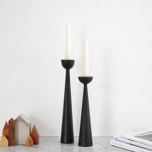 two candle holders black ash wood mid century modern scandinavian minimalist Victoria set of 2 duo candlestick